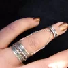 Silver Double Rings Ethnic Style, Chains Linked, Adjustable Multi-Finger Rings