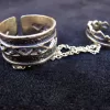 Silver Double Rings Ethnic Style, Chains Linked, Adjustable Multi-Finger Rings