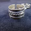 Silver Double Rings Ethnic Style, Chains Linked, Adjustable Multi-Finger Rings