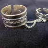 Silver Double Rings Ethnic Style, Chains Linked, Adjustable Multi-Finger Rings