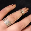 Silver Double Rings Antique Style, Chains Linked, Adjustable Multi-Finger Rings