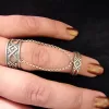 Silver Double Rings Antique Style, Chains Linked, Adjustable Multi-Finger Rings