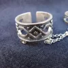 Silver Double Rings Antique Style, Chains Linked, Adjustable Multi-Finger Rings