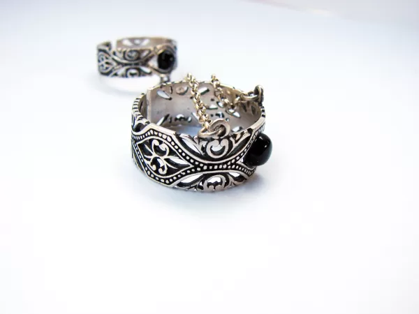 Ethnic Style Double Rings, Chains Linked, Silver Adjustable Multi-Finger Rings