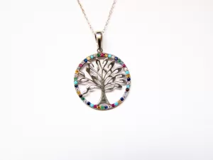 Tree of Life Pendant Sterling Silver 925 with Rainbow Zircons