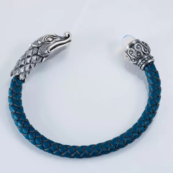 Dragon Cuff Bracelet, Silver and Leather