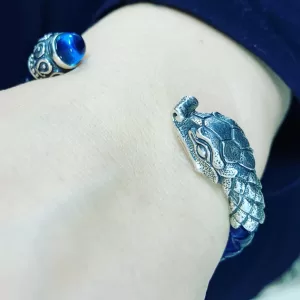 Dragon Cuff Bracelet, Silver and Leather