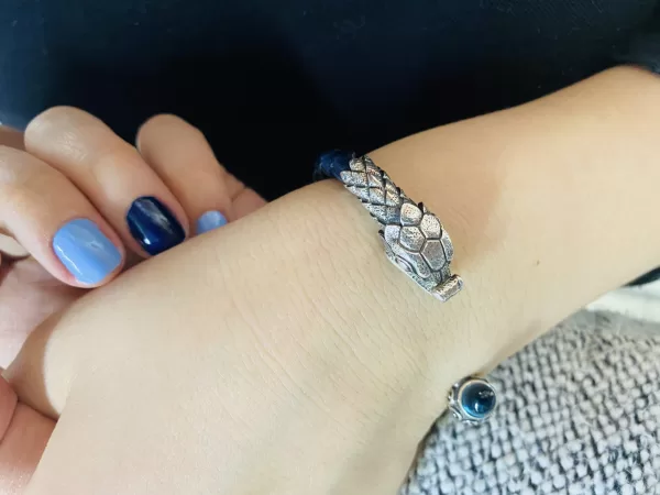 Dragon Cuff Bracelet, Silver and Leather