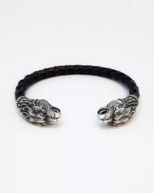 Griffin Cuff Bracelet, Sterling Silver and Leather