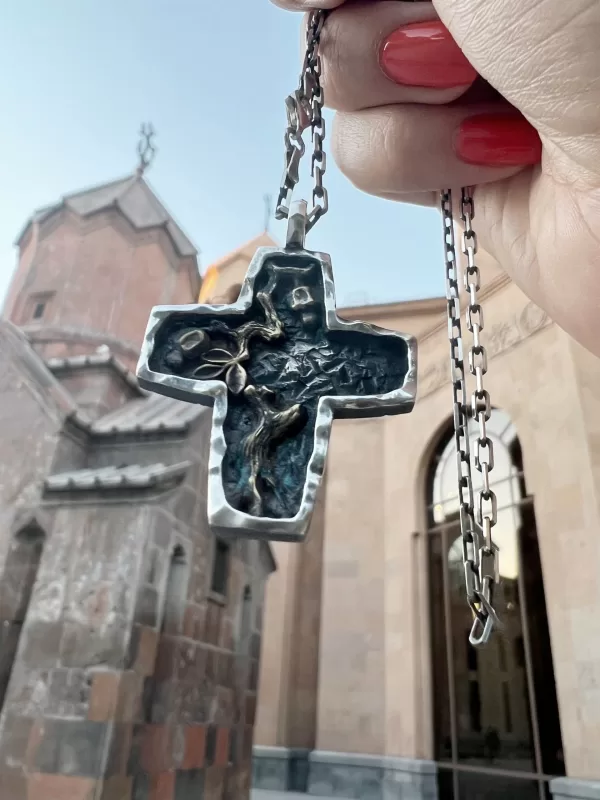 Sterling Silver Cross with Pomegranate Tree