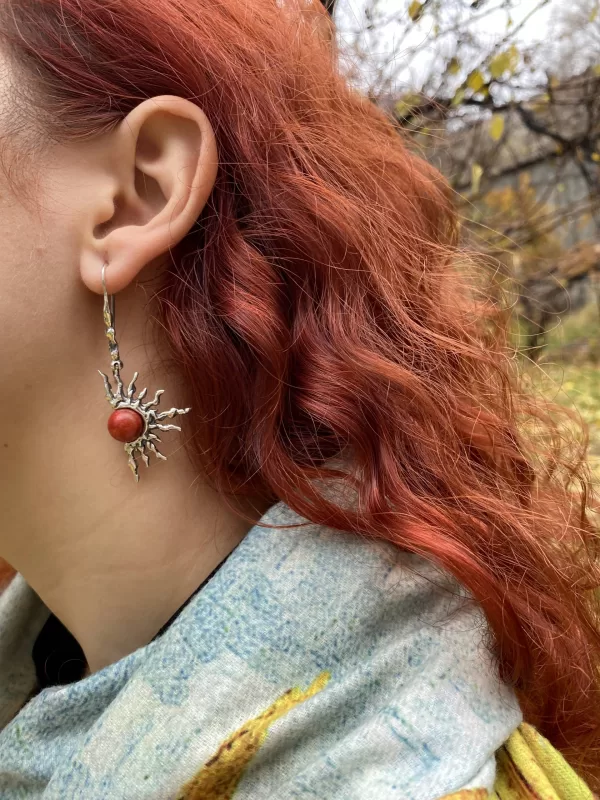 Sterling Silver Red Coral Sun Pendant