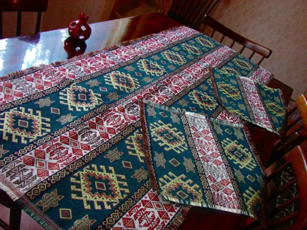 Armenian Carpet Ornament Table Runner with Two Coasters