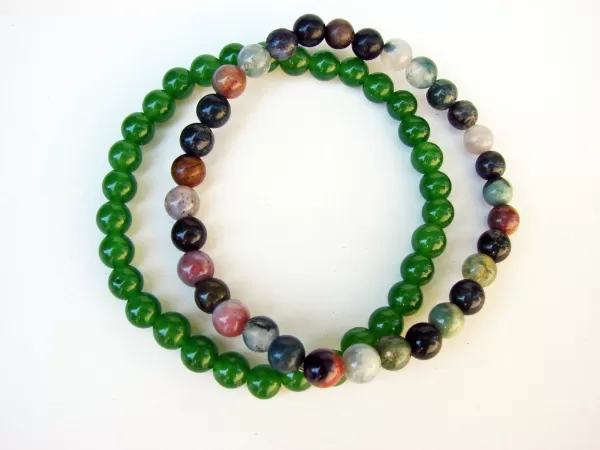 2 strand Bracelet Green Nephrite and Multi-Color Agate Beads