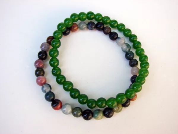 2 strand Bracelet Green Nephrite and Multi-Color Agate Beads