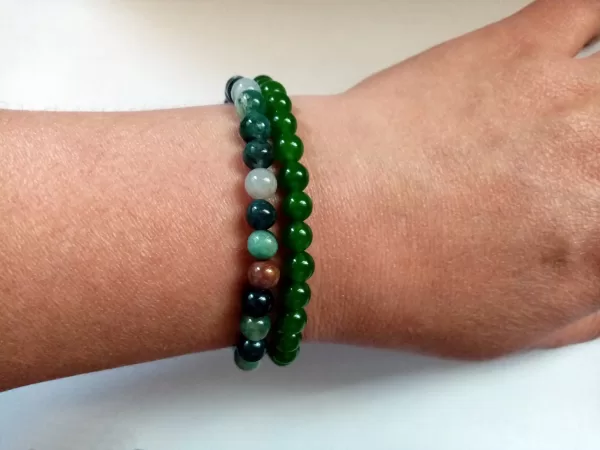 2 strand Bracelet Green Nephrite and Multi-Color Agate Beads