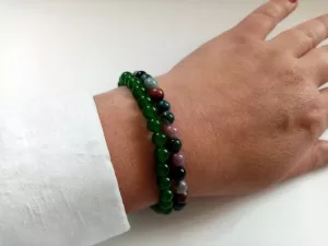 2 strand Bracelet Green Nephrite and Multi-Color Agate Beads