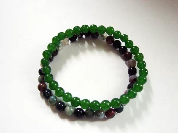 2 strand Bracelet Green Nephrite and Multi-Color Agate Beads