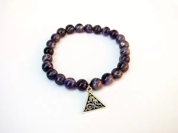 Purple Amethyst Bracelet with Silver Charm