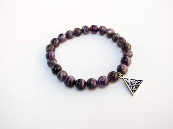 Purple Amethyst Bracelet with Silver Charm