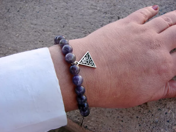 Purple Amethyst Bracelet with Silver Charm