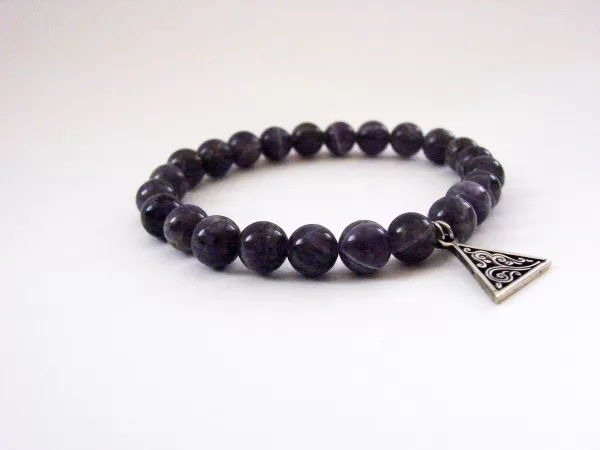 Purple Amethyst Bracelet with Silver Charm