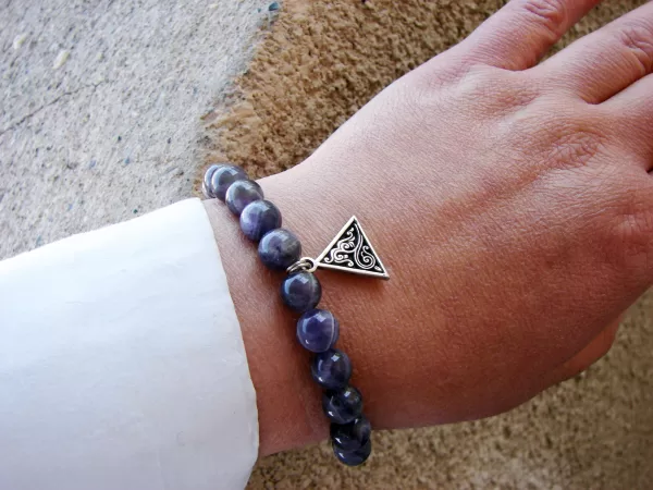 Purple Amethyst Bracelet with Silver Charm