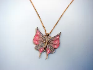 Butterfly Silver Pendant Necklace, Color Enamel and Zircons