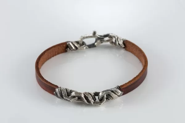 Men's Sterling Silver and Leather Bracelet