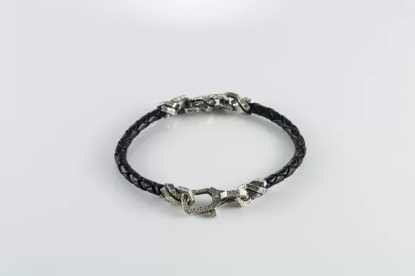 Men's Sterling Silver and Leather Bracelet