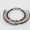 Men's Sterling Silver and Leather Bracelet