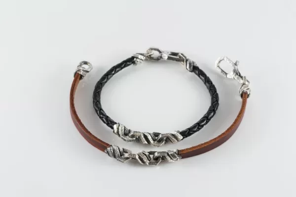 Men's Sterling Silver and Leather Bracelet