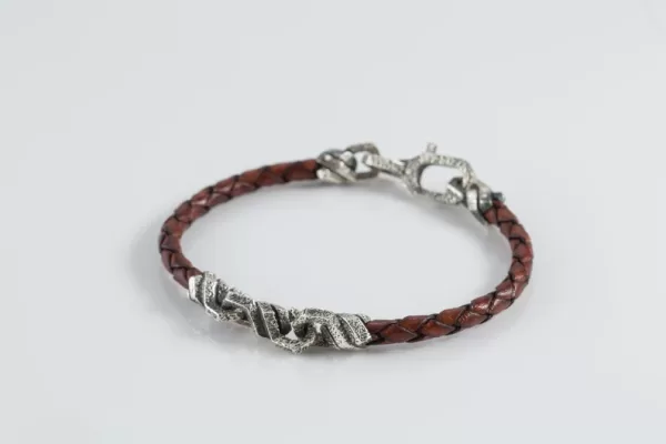 Men's Sterling Silver and Leather Bracelet