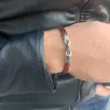 Men's Sterling Silver and Leather Bracelet