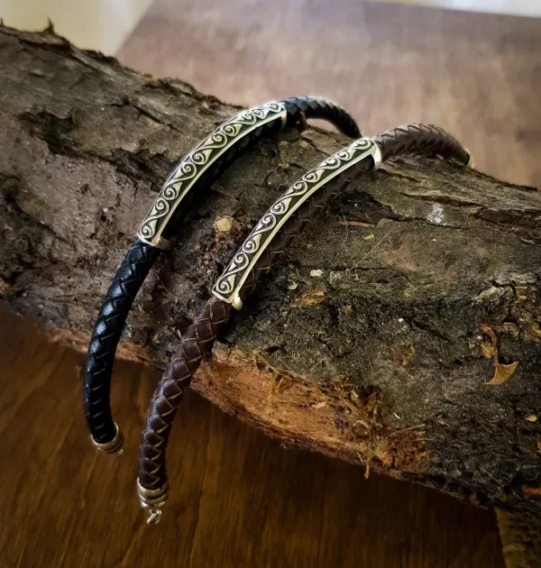 Men's Leather Bracelet with Silver Bar