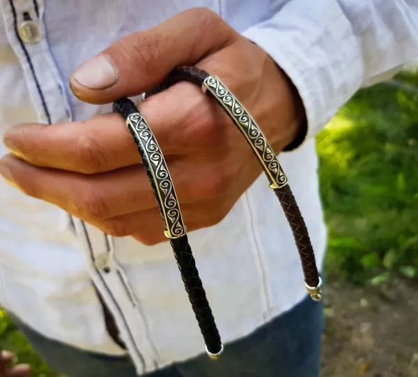 Men's Leather Bracelet with Silver Bar