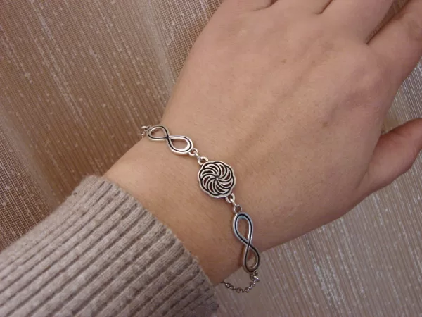 Sterling Silver Wheel of Eternity and Infinity Symbol Bracelet