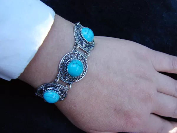 Turquoise Silver Bracelet, Ethnic Style