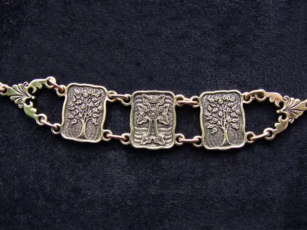 Tree of Life Armenian Cross, Wide Linked Bracelet Sterling Silver 925