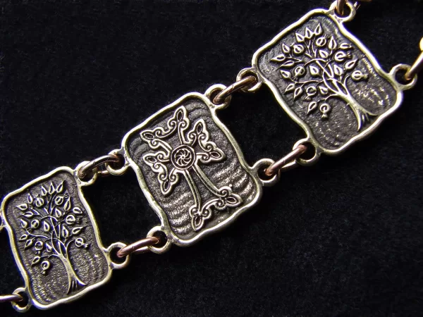 Tree of Life Armenian Cross, Wide Linked Bracelet Sterling Silver 925