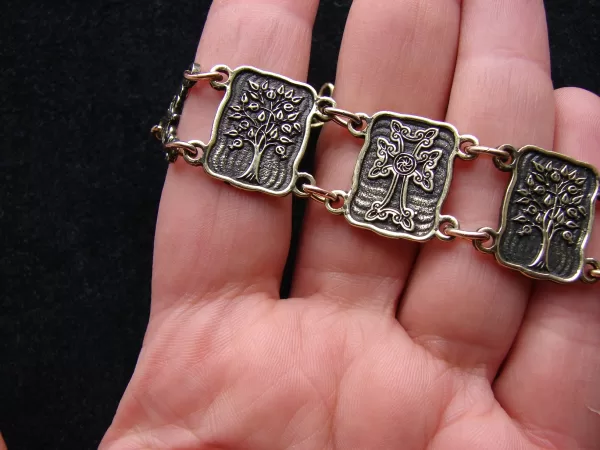 Tree of Life Armenian Cross, Wide Linked Bracelet Sterling Silver 925