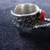 Coral Stones Silver Double Ring, Chain Linked, Multi-Finger Rings