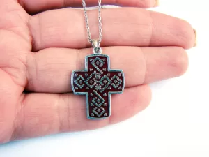 Armenian Cross Enamel Necklace Ethnic Ornament