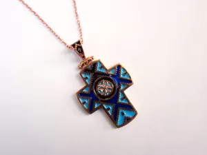 Armenian Cross Enamel Pendant Ethnic Carpet Ornament