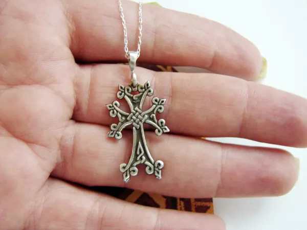 Armenian Cross Silver Pendant, Antique Khachqar Ornament