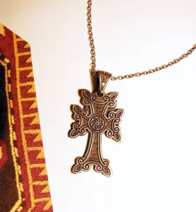 Sterling Silver Antique Khachqar Ornament Cross Necklace