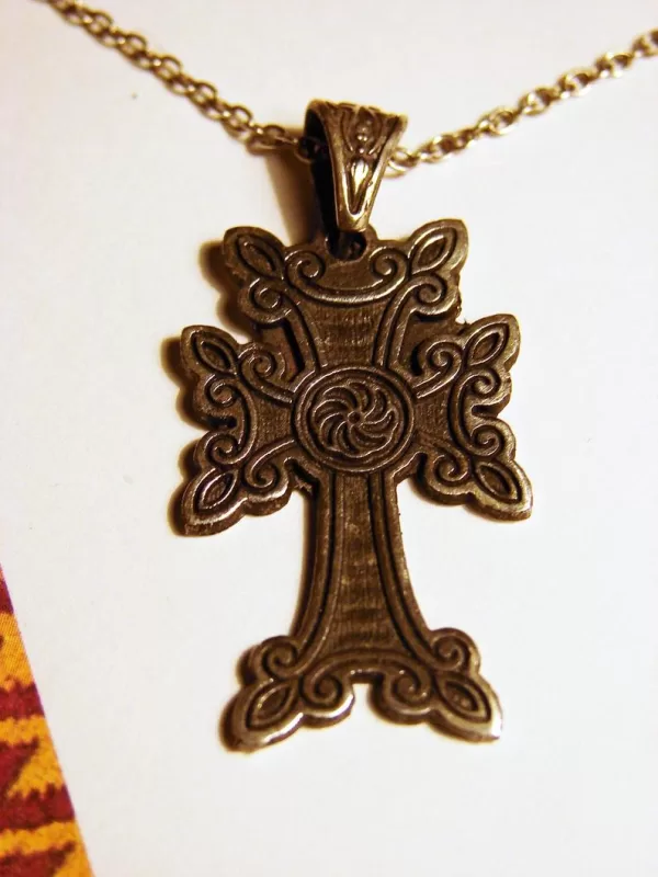 Sterling Silver Antique Khachqar Ornament Cross Necklace