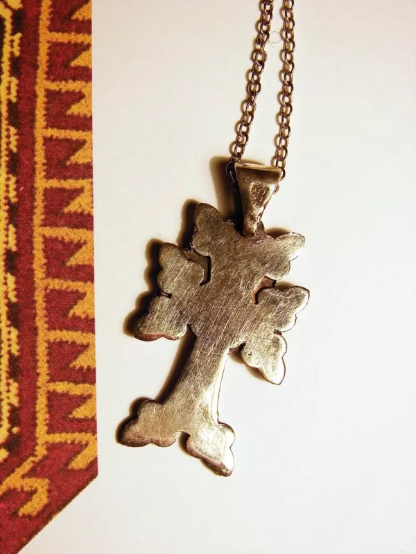 Sterling Silver Antique Khachqar Ornament Cross Necklace