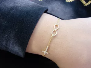 Bracelet Infinity and Cross Gold Plated Sterling Silver 925