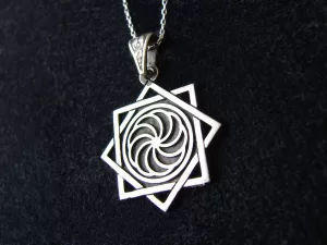 Sterling Silver Eight Pointed Star and Wheel of Eternity Pendant