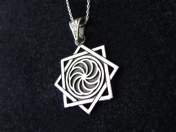 Sterling Silver Eight Pointed Star and Wheel of Eternity Pendant